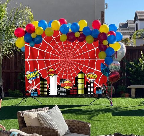 Red Spider Web Superhero Party Backdrop 7x5ft Boys Birthday Decoration Polyester Background Super Hero Theme Party Photo Decor Banner in Kuwait