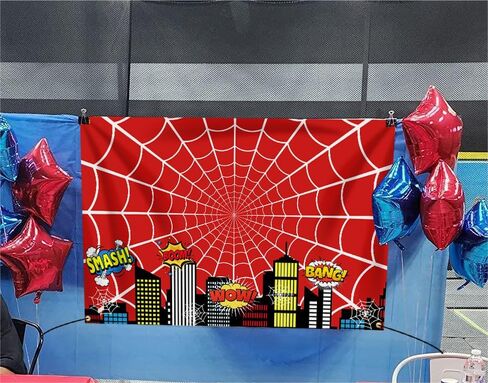Red Spider Web Superhero Party Backdrop 7x5ft Boys Birthday Decoration Polyester Background Super Hero Theme Party Photo Decor Banner in Kuwait