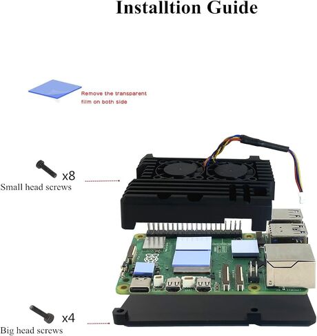 حافظة مدرعة من سبائك الألومنيوم Raspberry Pi 5، مبرد غرفة التبريد Pi 5، حافظة تبريد سلبية لجهاز Raspberry Pi 5 4GB/8GB (مع مروحة مزدوجة) in Kuwait