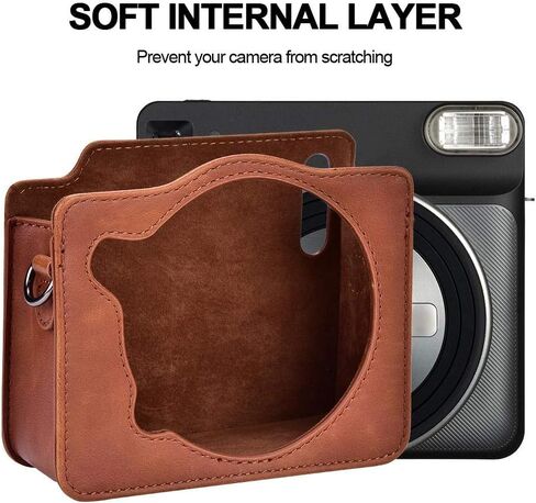 Camera Bag, PU Leather Protective Case Bag with Shoulder Strap for Fujifilm SQ6 Camera(Brown) in Saudi Arabia