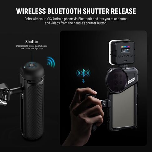 NEEWER Quick Release Bluetooth Side Handle with Remote Shutter Release, Clamp, Anti Off Cold Shoe for NEEWER 2nd Gen Phone Cage for 15 Pro, 15 Pro Max, S24 Ultra, PA005E, Silver Lock in Saudi Arabia