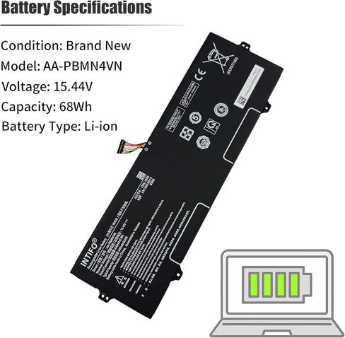 بطارية كمبيوتر محمول 68Wh AA-PBMN4VN متوافقة مع Samsung Galaxy Book Pro 360 15 15.6 بوصة NP950XDB NP950XDB-KA1US NP950XDB-KB2US NP950XDB-KC3US NP950QDB NP950QDB-KB1US NP950QDB-KB3US NP950QED in Saudi Arabia