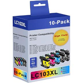 خراطيش حبر LC103 LC103XL عالية الإنتاجية بديلة لـ Brother LC103XL LC101 تعمل مع MFC-J870DW MFC-J6920DW MFC-J6520DW MFC-J450DW MFC-J470DW (2 أسود، 1 سماوي، 1 أرجواني، 1 أصفر، 5 عبوات XL)