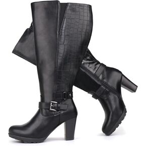 Women's Plus Size Extra Wide Calf High Heel Dress Boots with Ankle Buckle