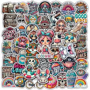 Pack 50 PCS Good Vibes Stickers Print Inspirational Waterproof Vinyl Decals Items for Adults Teens Kids Labels Decoration Laptop Phone Case Water Bottle Scrapbooks Bumper