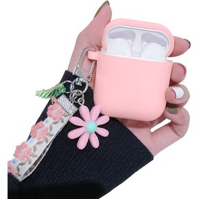 Ownest Compatible for AirPods Case Soft Silicone with Cute Keychain Shockproof Cover Case for Girls Woman Airpods 2 &1-Blue