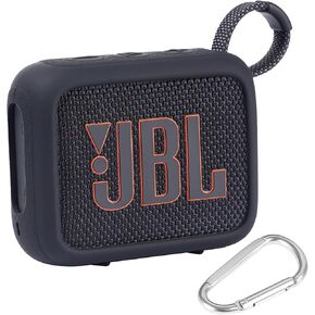 Silicone Case Compatible with JBL GO 4 Portable Bluetooth Speaker Scratch-Resistant Carrying Case with Carabiner and Lanyard (Black)