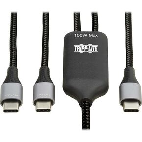 Tripp Lite Dual USB-C Multi-Charging Cable/Splitter, 6 Foot / 1.8 Meter Length, 100W PD Charging, 480 Mbps Data Transfer, Male-to-2x Male, 3-Year Warranty (U420P-2X6-100W)