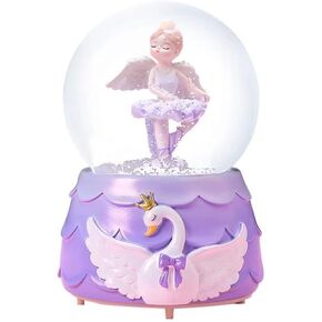 Ballerina Girl Swan Lake Musical Snow Globe, 80MM Glass Snowglobe Ballet Dancer Music Box with Colorful Lights for Girls Kids Daughter Granddaughter(Pink)