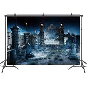 DASHAN 12x8ft Halloween Backdrop Gloomy Cemetery Spooky Courtyard Photography Background Discarded Evil Ghost Backdrop Halloween Celebration Decoration Scary Graveyard Photo Studio Props