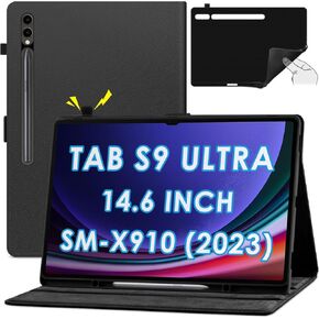 حافظة جلدية من DETUOSI لجهاز Samsung Galaxy Tab S9 Ultra (5G/WiFi) مقاس 14.6 بوصة 2023 SM-X910 Android Tablet مع حامل قلم S + ظهر من السيليكون + نوم/تنبيه تلقائي + إغلاق مغناطيسي غطاء حماية رفيع قابل للطي in Kuwait