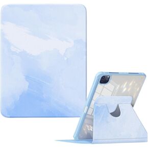 Rotating Case for iPad Air 11-inch M2 (2024)/Air 5th/4th Generation Case, Rotate Stand Cute Cartoon Anime Smart Cover with Pencil Holder& Clear Back for iPad Air 6 2024/Air 5/Air 4,O Color