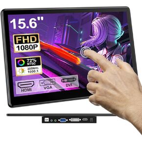 Touchscreen Monitor 15.6 inch, FHD 1920×1080 IPS Screen Laptop Touch Monitor HDMI VGA DVI Touch Display Support VESA Mount Compatible with Laptops PC Mini PC PS5/4 Xbox