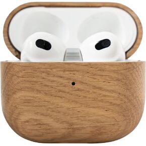 OAKYWOOD Oak Headphones Protective Case Compatible with AirPods 1&2 Handmade from Real Wood Microfibre Lining Lanyard Attachment Point Fall Protection Supports Qi Charging