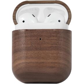 OAKYWOOD Oak Headphones Protective Case Compatible with AirPods 1&2 Handmade from Real Wood Microfibre Lining Lanyard Attachment Point Fall Protection Supports Qi Charging