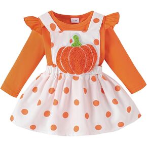 Halloween Newborn Infant Romper Pumpkin Polka Dot Skirt Set Clothes Suspender Dress Purple 2Pcs Fall Outfit