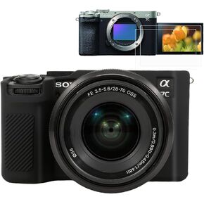 Pocoukate Case for Sony Alpha 7C II / 7CR Camera, Soft Silicone Protective Cover Skin with A7C II / A7CR Screen Protector Accessories for Sony Alpha 7C II/Alpha 7CR Silicone Case - Black