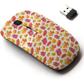 2.4G Wireless Mouse with Cute Pattern Design for All Laptops and Desktops with Nano Receiver - Leaves Fall Colorful Watercolor