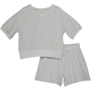 HABITUAL girl Girl's Ponte Top & Shorts Set (Big Kids) Grey Heather 10 (Big Kids)