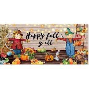 13 x 6ft Fall Garage Door Decorations Banner Extra Large Happy Fall Garage Door Cover Fall Decorations with White Rope Autumn Pumpkin Scarecrow Wall Banner Fall Hanging for Fall Thanksgiving Party