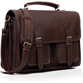 15.6 Inch Handmade Messenger Bag for Men, Office Crossbody Bag, Vintage Genuine Leather Laptop Briefcase, Computer College Retro Satchel Bag For Men And Women