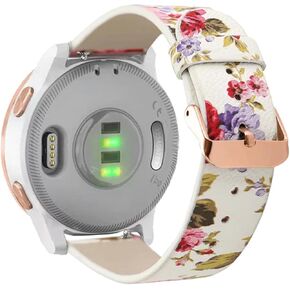 Abanen 18mm Leather Watch Bands for Garmin Vivoactive 4S / Venu 2S / Venu 3S / Vivomove 3S, Floral Printing Quick Release Women Wristband Strap with Rose-Gold Clasp for Forerunner 255s/265s