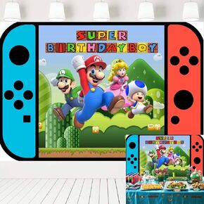 Super Mario Backdrop for Birthday Party Video Game Mario Bros Theme Background for Boys Kids Party Decorations 5x3 ft 415