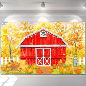 Avezano Fall Red Farm Backdrop Watercolor Autumn Pumpkin Patch Banner Fall Thanksgiving Day Baby Shower Birthday Party Decoration Banner 70.8 x 43.3 Inch