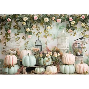 Funnytree 82" x 59" Fall Pink Blue Pumpkin Backdrop Autumn Flower Floral Photography Background Photo Booth Studio Props