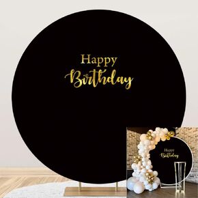 7.2x7.2ft Polyester Navy Blue Happy Birthday Round Backdrop Cover Navy Blue Marble Texture Birthday Background for Photography Kids Adults Boy Man Birthday Banquet Party Portrait Decor Props