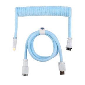 EPOMAKER FurMix Custom Coiled Keyboard Cable, 1.5m USB-C to USB-A Double-Sleeved Cable for Mechanical Keyboard, with Detachable 5-Pin Metal Aviator Connector for Gaming Keyboard (Pink)