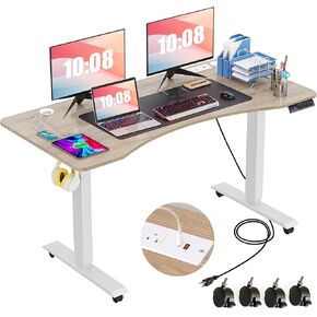 farexon 55 x 24 inch Standing Desk Electric Adjustable Height with Charging Station, Stand up Desk with Oversized Mouse Pad, Ergonomic Curved Workstation, 4 Caster, 4 Preset Heights Easy to Set