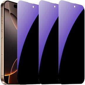 3 PCS Anti-Blue Privacy Tempered Glass for iPhone 16 Pro Anti-Spy Screen Protector Anti-Peeping Film 6.3 inch Blue