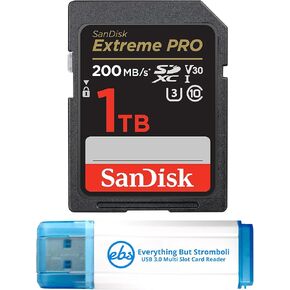 Sandisk SD Extreme Pro SDXC UHS-I 1TB Memory Card Works with Sony ZV-E10, A7 IV, ZV-E10 II Alpha Camera (SDSDXXD-1T00-GN4IN) C10 Bundle with (1) Everything But Stromboli Micro & SD 3.0 Card Reader