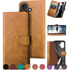 Compatible with iPhone 16 Plus 6.7" Genuine Leather Wallet case【RFID Blocking】【4 Credit Card Holder】【Real Leather】 Flip Folio Book Phone case Cover Women Men for Apple 16 Plus case Wine Red