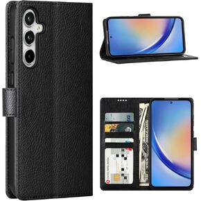 حافظة محفظة لهاتف Samsung Galaxy A35 5G مع حامل، حافظة جلدية مقاومة للصدمات، حافظة جلدية PU مع حامل فتحات للبطاقات، مشابك مغناطيسية قوية غطاء هاتف بمسند لهاتف Galaxy A35 5G 2024 (أزرق)