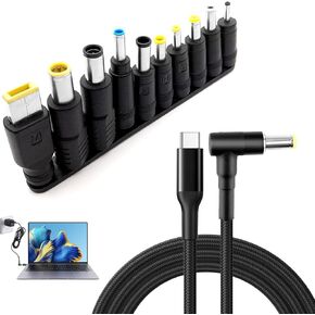 USB C to DC Power Adapter Kit, 5.5 x 2.1mm Round Barrel Connector with 12V Output, Universal Charging Cable Compatible with Sony Toshiba Samsung Lenovo Laptop Tablet Electronic (10 Pcs)