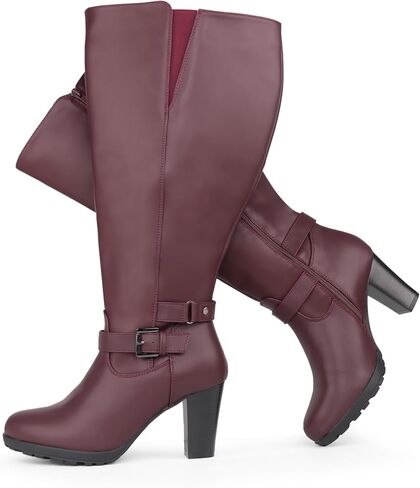 Women's Plus Size Extra Wide Calf High Heel Dress Boots with Ankle Buckle in Saudi Arabia