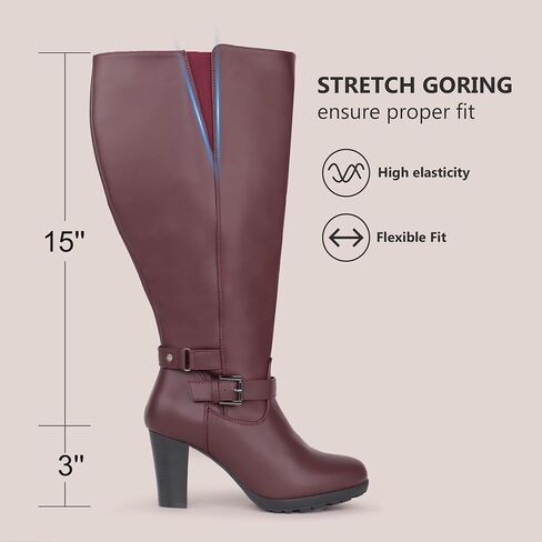 Women's Plus Size Extra Wide Calf High Heel Dress Boots with Ankle Buckle in Saudi Arabia