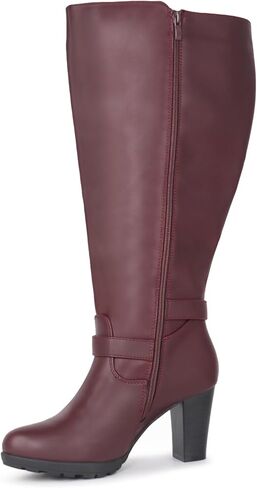 Women's Plus Size Extra Wide Calf High Heel Dress Boots with Ankle Buckle in Saudi Arabia