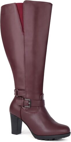 Women's Plus Size Extra Wide Calf High Heel Dress Boots with Ankle Buckle in Saudi Arabia