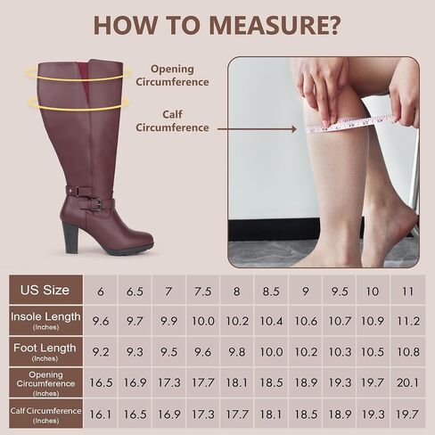 Women's Plus Size Extra Wide Calf High Heel Dress Boots with Ankle Buckle in Saudi Arabia