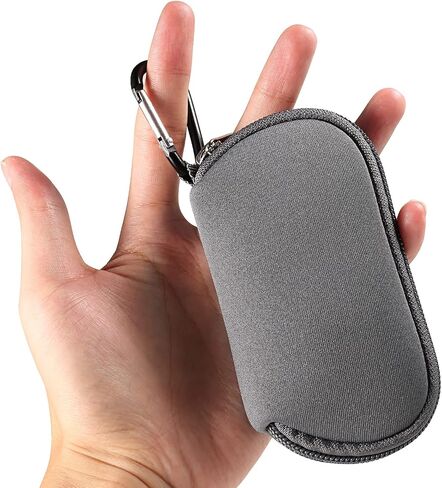 Earphones Carrying Case Headphone Organizer Shock Proof Neoprene Mini Earbud Pouch for AirPods, Bluetooth Earpiece Storage Bag Coin Purse with Zipper Closure & Carabiner Clip (Black) in Saudi Arabia