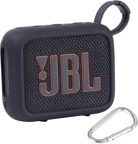 Silicone Case Compatible with JBL GO 4 Portable Bluetooth Speaker Scratch-Resistant Carrying Case with Carabiner and Lanyard (Black) in Saudi Arabia