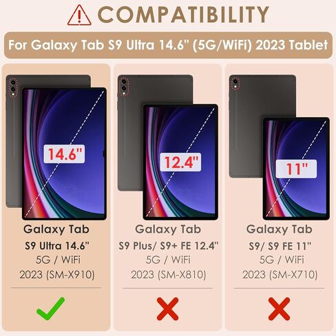 حافظة جلدية من DETUOSI لجهاز Samsung Galaxy Tab S9 Ultra (5G/WiFi) مقاس 14.6 بوصة 2023 SM-X910 Android Tablet مع حامل قلم S + ظهر من السيليكون + نوم/تنبيه تلقائي + إغلاق مغناطيسي غطاء حماية رفيع قابل للطي in Kuwait