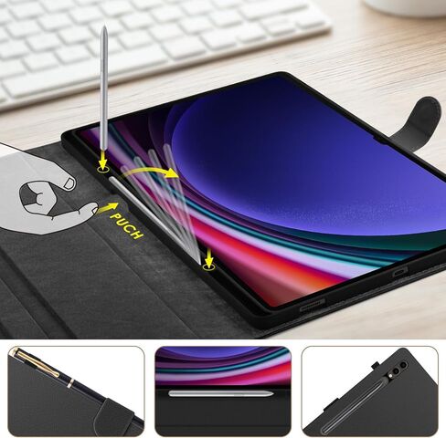 حافظة جلدية من DETUOSI لجهاز Samsung Galaxy Tab S9 Ultra (5G/WiFi) مقاس 14.6 بوصة 2023 SM-X910 Android Tablet مع حامل قلم S + ظهر من السيليكون + نوم/تنبيه تلقائي + إغلاق مغناطيسي غطاء حماية رفيع قابل للطي in Kuwait