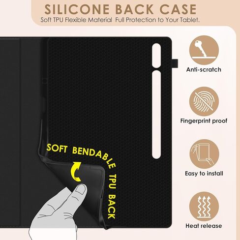 حافظة جلدية من DETUOSI لجهاز Samsung Galaxy Tab S9 Ultra (5G/WiFi) مقاس 14.6 بوصة 2023 SM-X910 Android Tablet مع حامل قلم S + ظهر من السيليكون + نوم/تنبيه تلقائي + إغلاق مغناطيسي غطاء حماية رفيع قابل للطي in Kuwait