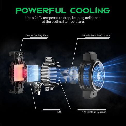 مبرد الهاتف الخلوي Black Shark Fun Cooler 3 Lite، مروحة تبريد للهاتف المحمول، مشعاع الهاتف المحمول خفيف الوزن وهادئ لألعاب iPhone/Android مقاس 2.71-3.34 بوصة - أسود in Kuwait