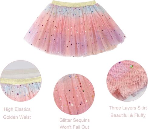BBGifts Baby Girls Layered Tutu Skirt Pink Rainbow Sparkling Sequin Tulle Skirt for Little Girls Dress Up with Pink Unicorn Tutu Headband, for 2-6 Year in Saudi Arabia