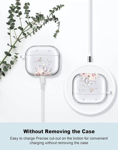 حافظة JAHOLAN AirPods 3، حافظة شفافة على شكل فراشة، غطاء حماية ناعم ومقاوم للصدمات مع سلسلة مفاتيح للنساء والفتيات متوافقة مع حافظة الشحن اللاسلكي AirPods الجيل الثالث - زهرة الفراشة الوردية in Saudi Arabia